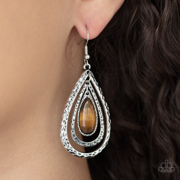 paparazzi Jewelry - ❤️‍🔥5/$25❤️‍🔥 Teardrop Torrent Brown Earrings